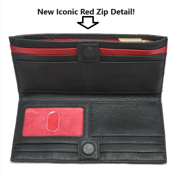 110 North Black/Brushed Gold Red Zip Leather Wallet
