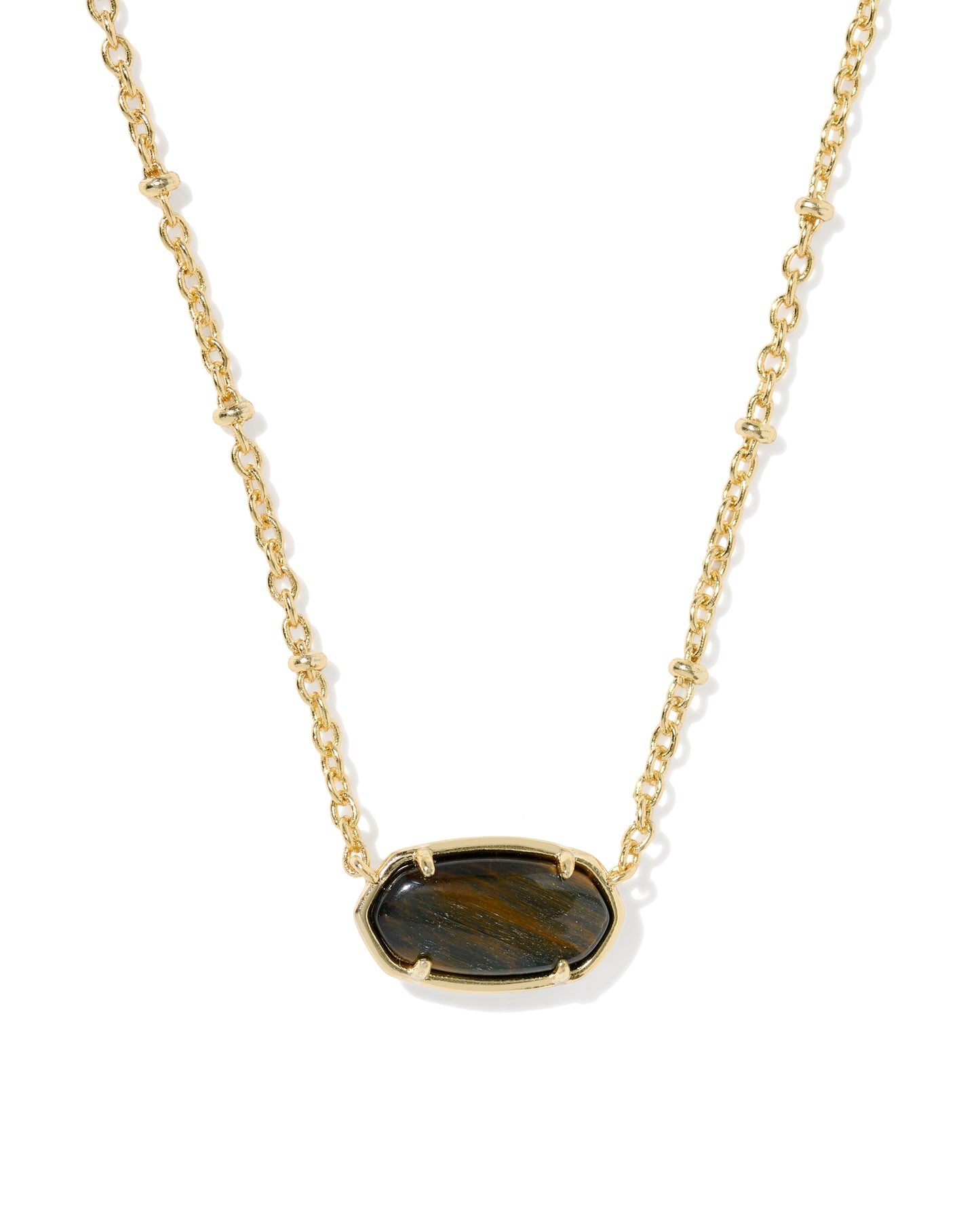 Tiger Gold Striped Elisa Short Pendant Necklace in Brown Hank's Eye