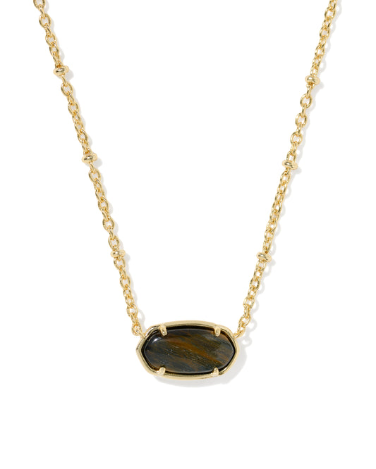 Tiger Gold Striped Elisa Short Pendant Necklace in Brown Hank's Eye
