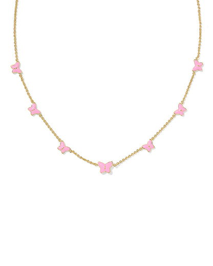Lillia Butterfly Enamel Strand Necklace Gold Pink Enamel