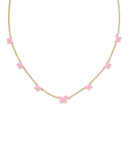 Lillia Butterfly Enamel Strand Necklace Gold Pink Enamel
