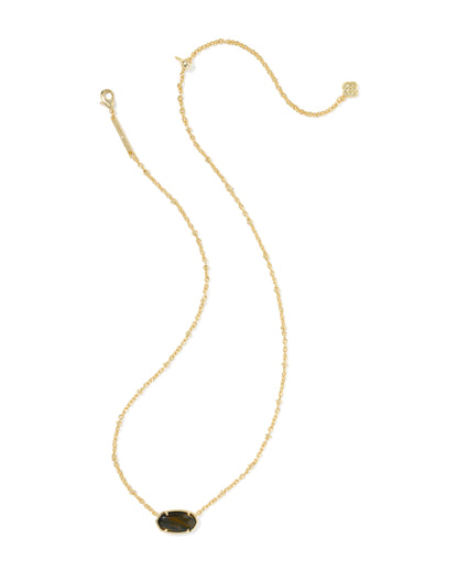 Tiger Gold Striped Elisa Short Pendant Necklace in Brown Hank's Eye