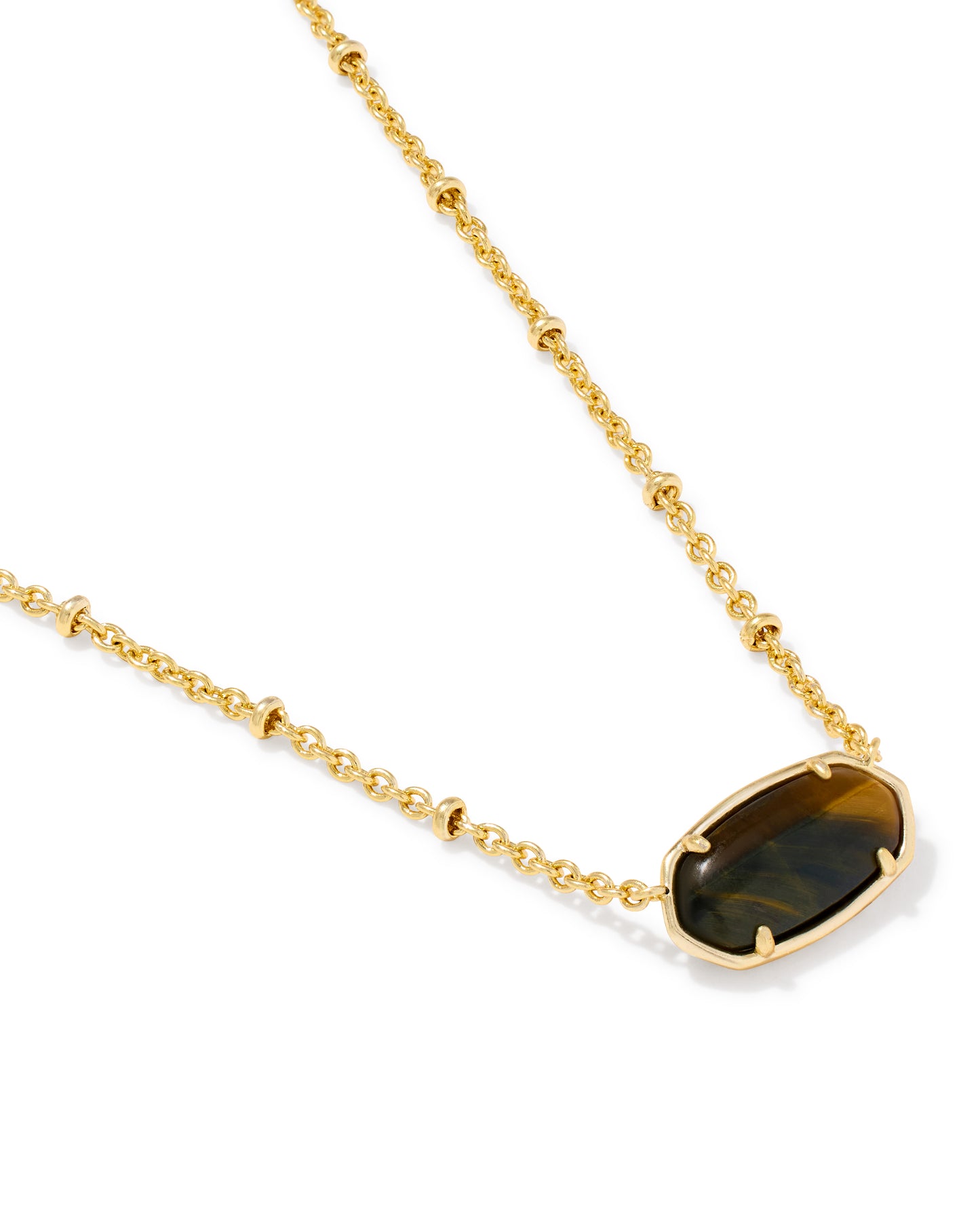 Tiger Gold Striped Elisa Short Pendant Necklace in Brown Hank's Eye