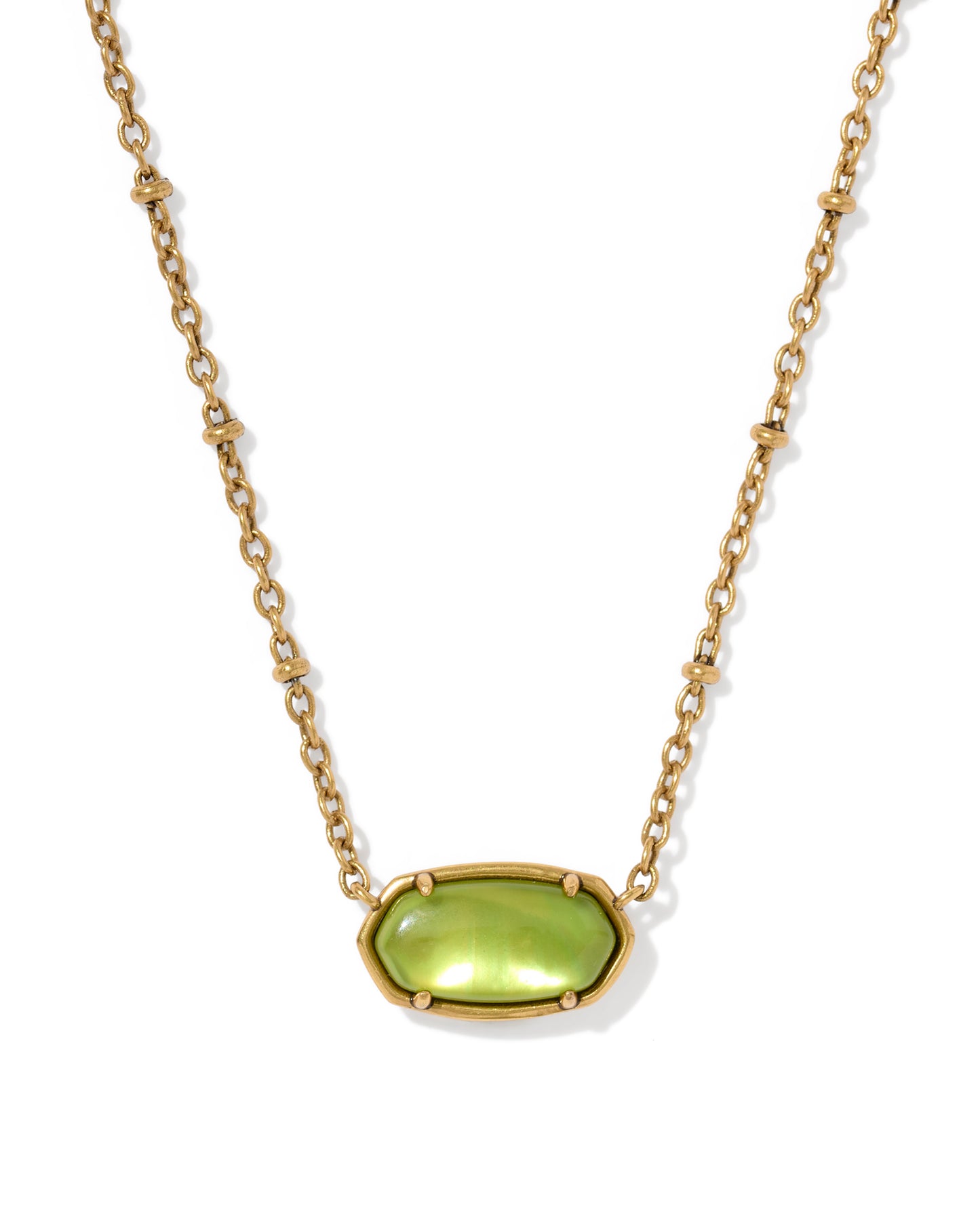 Tiger Gold Striped Elisa Short Pendant Necklace in Chartreuse Green Mother-of-Pearl