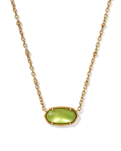 Tiger Gold Striped Elisa Short Pendant Necklace in Chartreuse Green Mother-of-Pearl