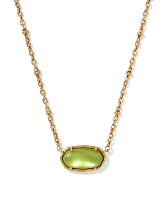 Tiger Gold Striped Elisa Short Pendant Necklace in Chartreuse Green Mother-of-Pearl