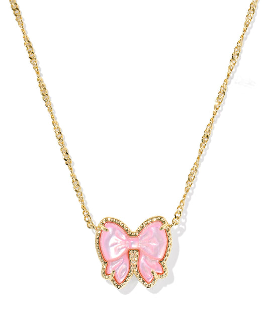 Haley Bow Gold Short Pendant Necklace in Blush Ivory Mother of Pearl