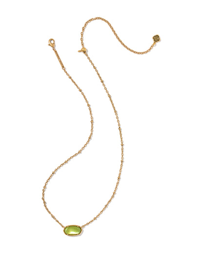 Tiger Gold Striped Elisa Short Pendant Necklace in Chartreuse Green Mother-of-Pearl