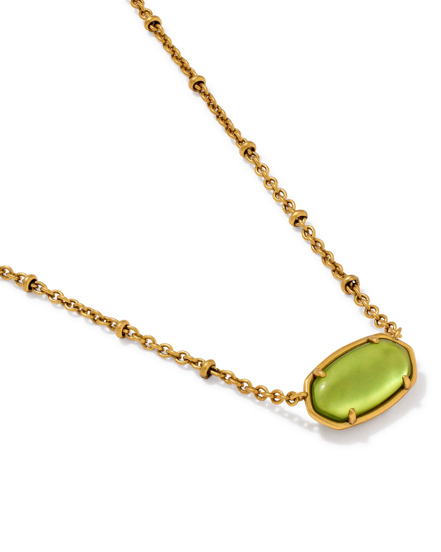 Tiger Gold Striped Elisa Short Pendant Necklace in Chartreuse Green Mother-of-Pearl
