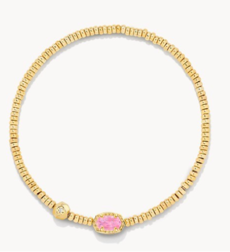 Emilie Gold Stretch Bracelet in Pink Iridescent Glitter Glass
