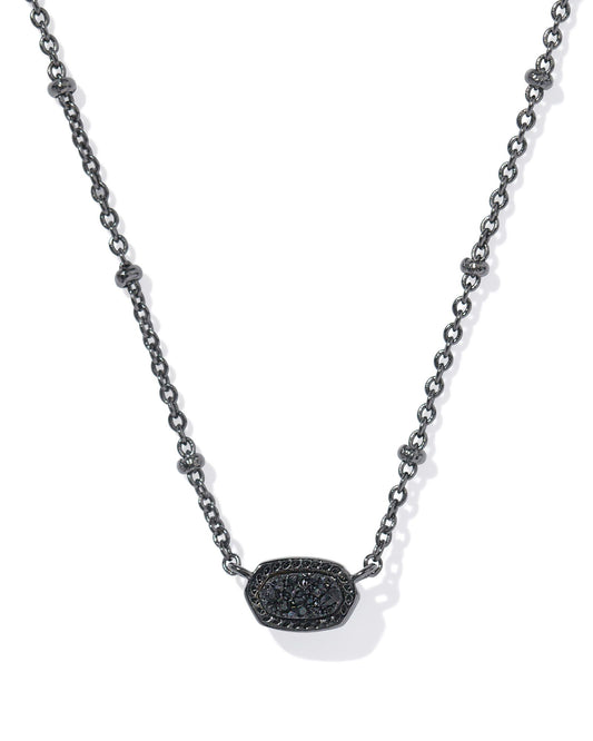 Mini Elisa Gunmetal Satellite Short Pendant Necklace in Black Drusy