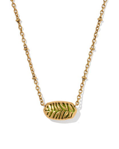 Tiger Gold Striped Elisa Short Pendant Necklace in Chartreuse Green Mother-of-Pearl