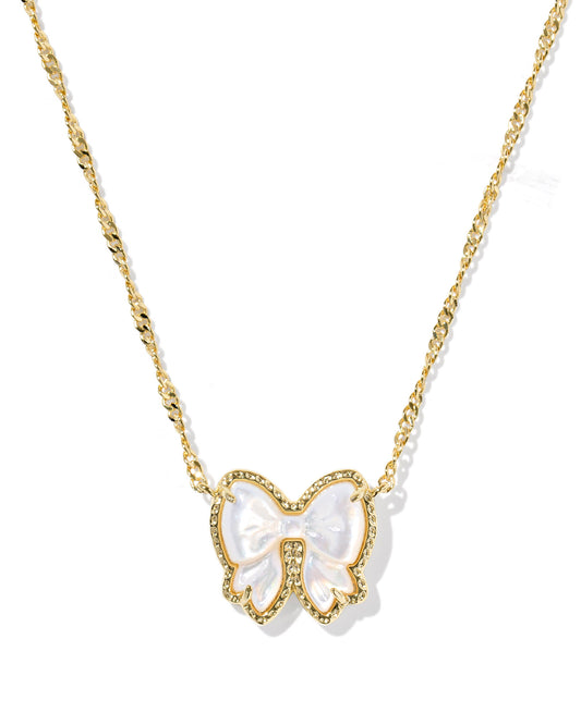 Haley Bow Gold Short Pendant Necklace in Ivory Mother of Pearl
