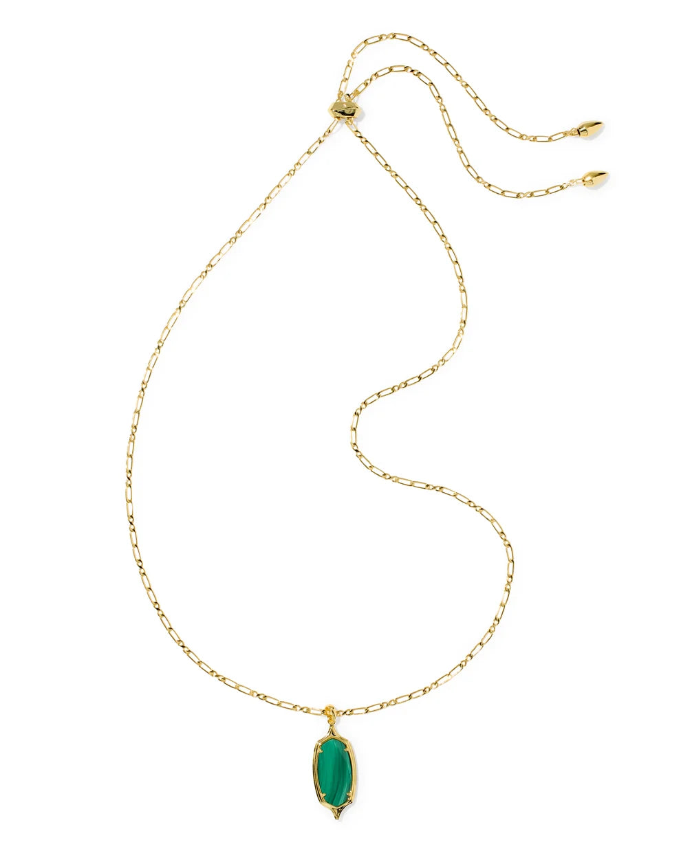 Dani Stepped Frame Gold Long Pendant Necklace in Green Malachite