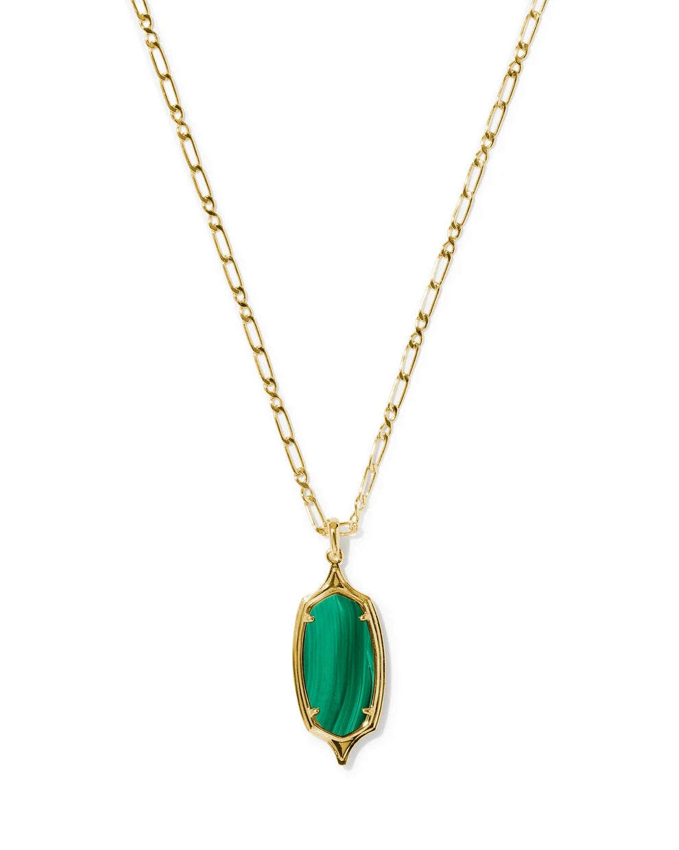 Dani Stepped Frame Gold Long Pendant Necklace in Green Malachite