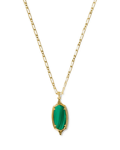 Dani Stepped Frame Gold Long Pendant Necklace in Green Malachite