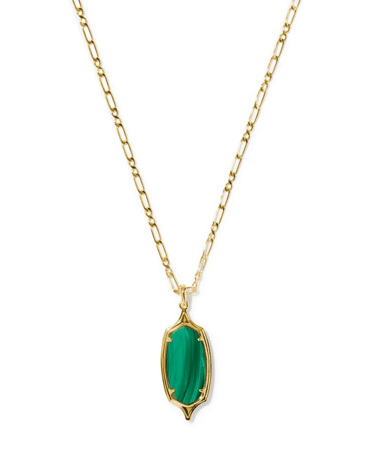 Dani Stepped Frame Gold Long Pendant Necklace in Green Malachite
