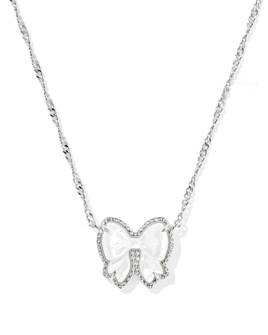 Haley Bow Silver Short Pendant Necklace in Ivory Mother of Pearl