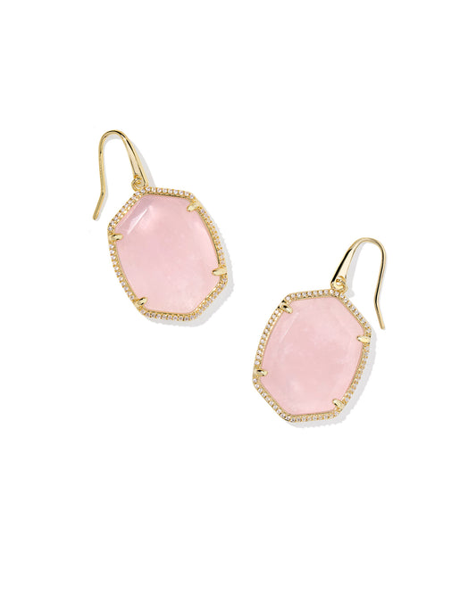 Daphne Gold Drop Earrings in Rose Quartz