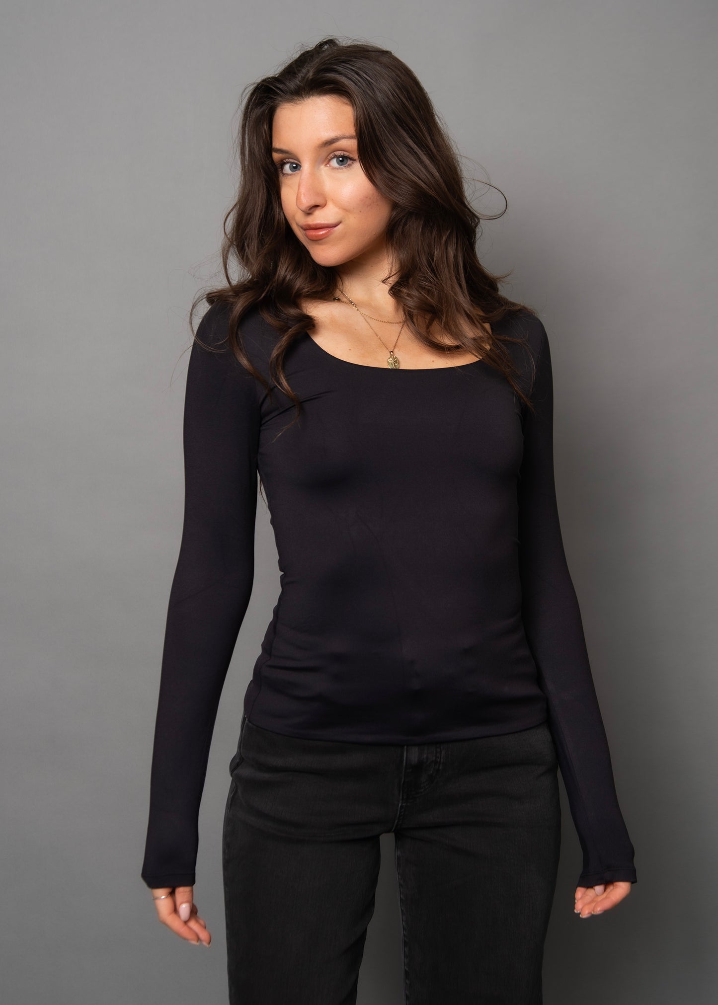 Second Skin Mariana Scoop Neckline Black Top