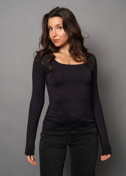 Second Skin Mariana Scoop Neckline Black Top