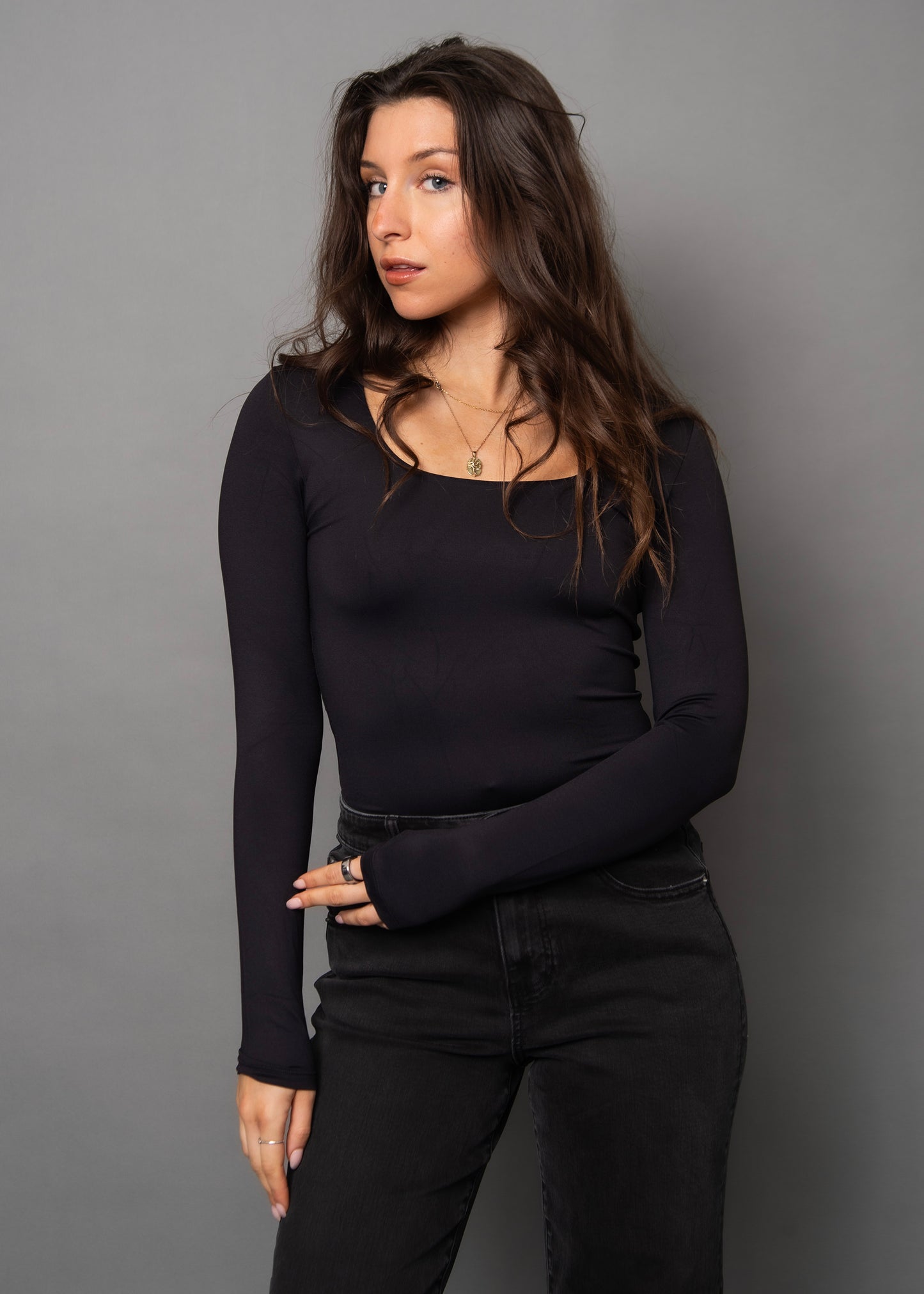 Second Skin Mariana Scoop Neckline Black Top