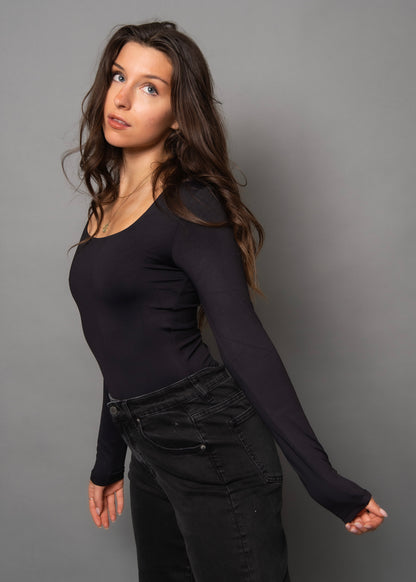 Second Skin Mariana Scoop Neckline Black Top