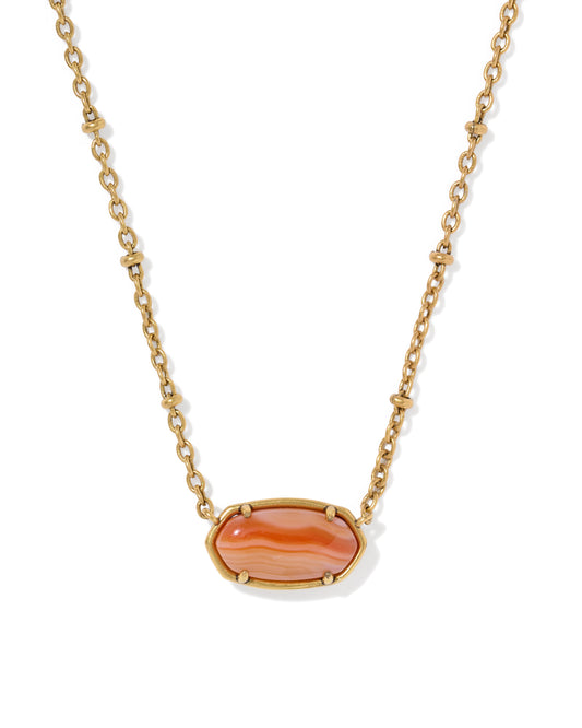 Tiger Gold Striped Elisa Short Pendant Necklace in Orange Banded Agate