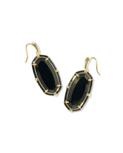 Elle Gold Enamel Drop Earring in Black Agate