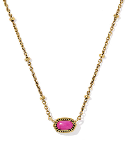 Mini Elisa Vintage Gold Satellite Short Pendant Necklace in Fuchsia Variegated Magnesite