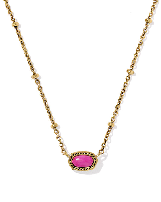 Mini Elisa Vintage Gold Satellite Short Pendant Necklace in Fuchsia Variegated Magnesite