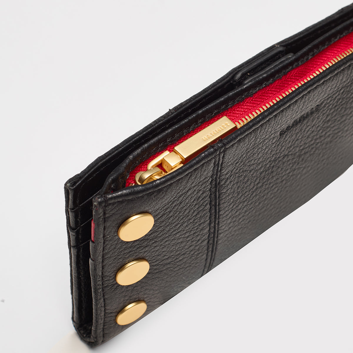 110 North Black/Brushed Gold Red Zip Leather Wallet