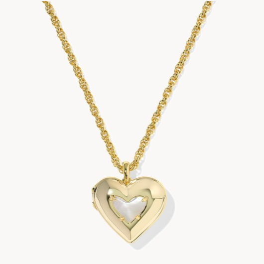 Ari Puffy Heart Locket Short Pendant Necklace in Ivory Mother-of-Pearl