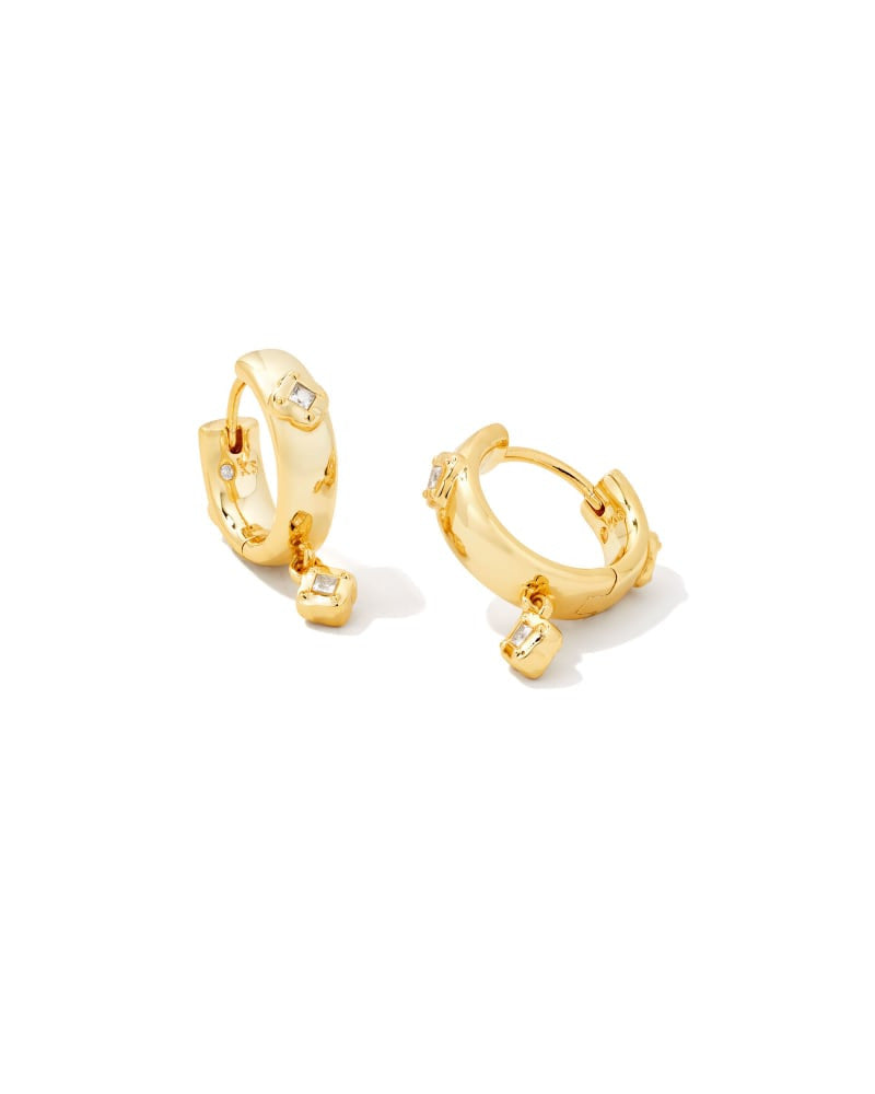 Joelle Gold Huggie Earrings in White Crystal