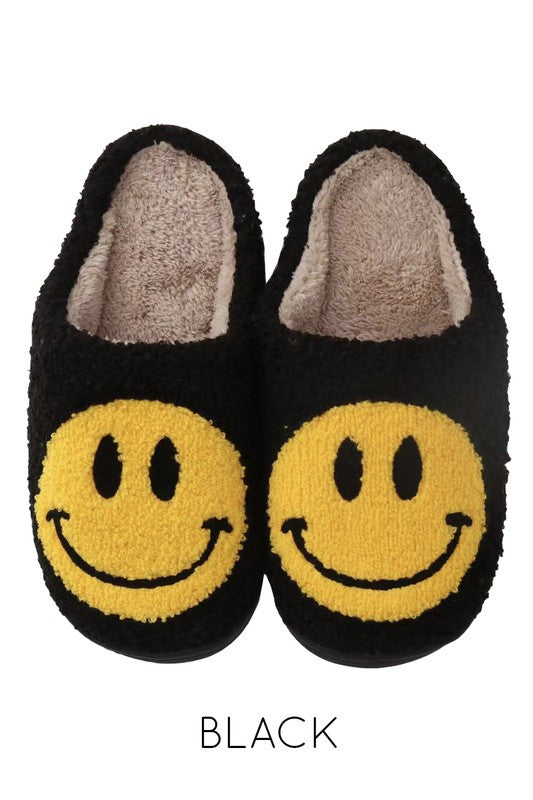 Smiley Face Black Slippers