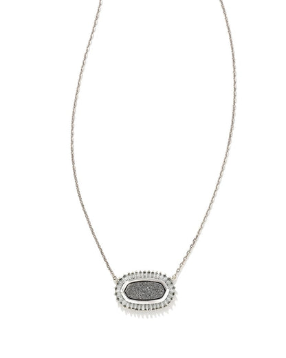 Baguette Elisa Silver Pendant Necklace in Platinum Drusy