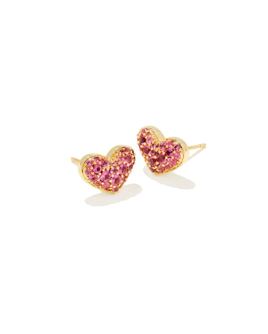 Ari Gold Pave Crystal Heart Earrings in Pink Crystal