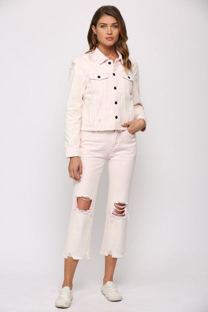 Lucy Distressed Crop Pink Jacket