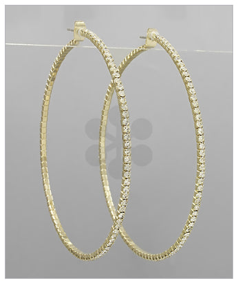 Bezel Crystal Gold Hoops