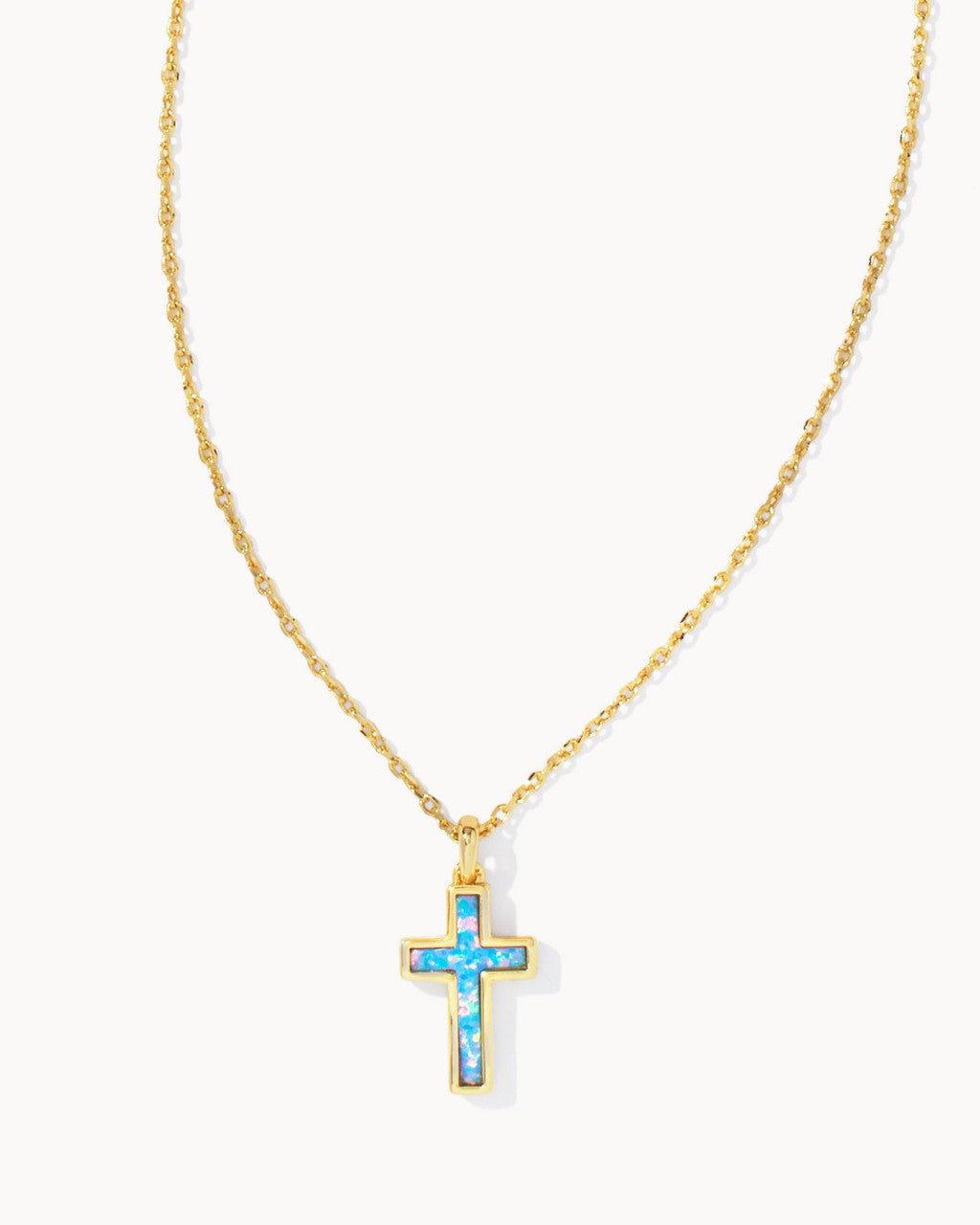 Cross Gold Pendant Necklace In Periwinkle Opal