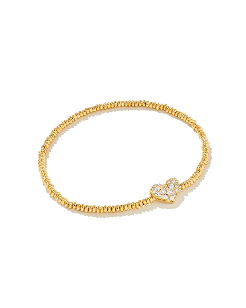 Ari Gold Pave Heart Stretch Bracelet in White Crystal
