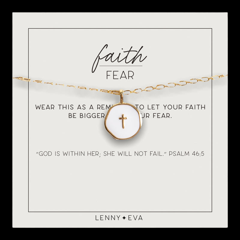 Faith Over Fear White Cross Necklace