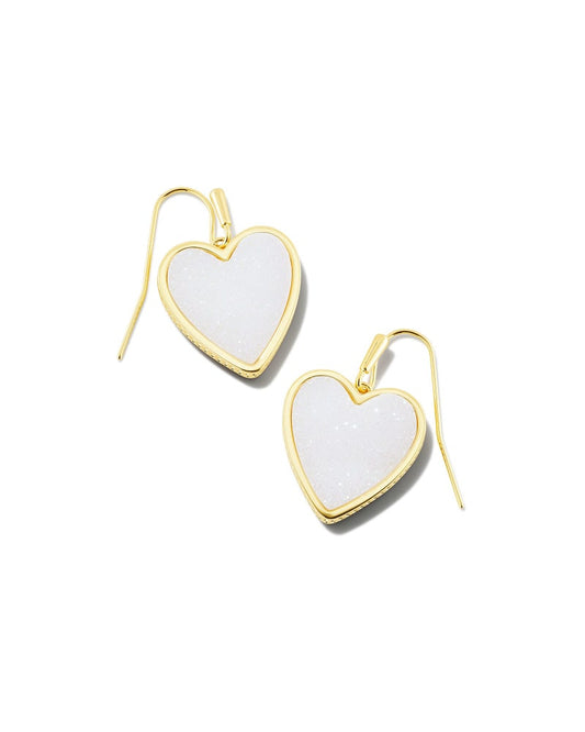 Heart Gold Drop Earrings in Iridescent Drusy