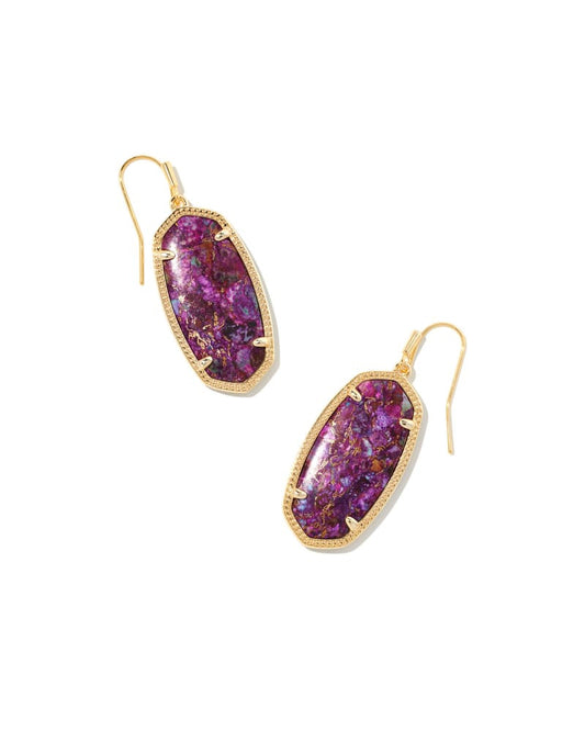Elle Gold Drop Earrings in Bronze Veined Purple Turquoise Magnesite