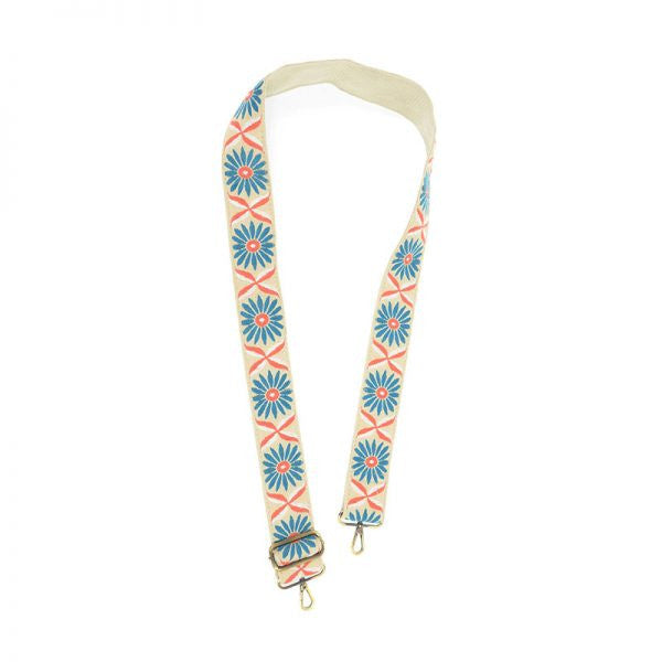 2" Turquoise Daisy Embroidered Guitar Strap