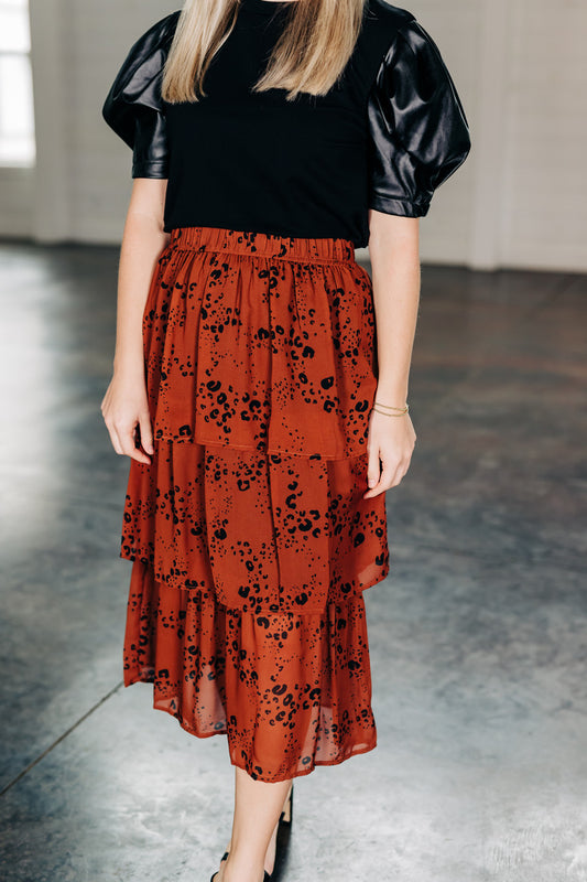 Stassie Leopard Rust Midi Skirt