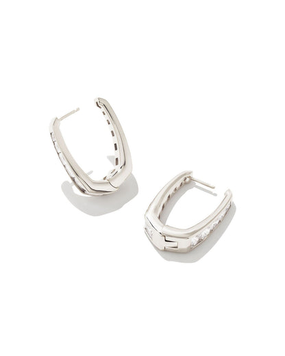 Parker Silver Hoop Earrings in White Crystal