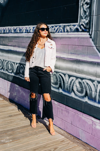 Lucy Distressed Crop Pink Jacket