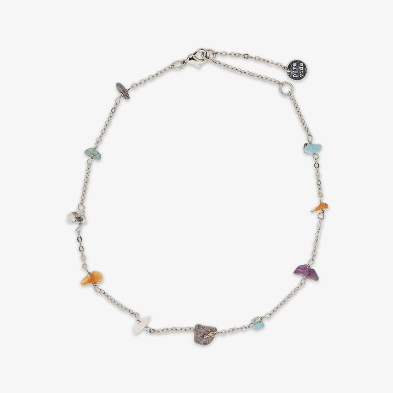 Rainbow Chip Silver Chain Anklet