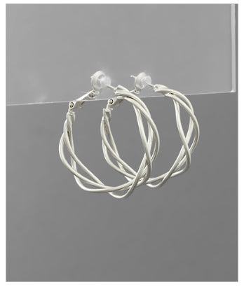 Twisted Matte Silver  Hoops